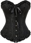 KSHUN Women's Corsets Lace Up Boned Overbust Corset Bustier Lingerie Satin Floral Bustier Bodyshaper Top S-7XL, Black, Medium