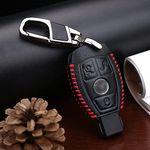 ontto Leather Car Key Fob Cover for For Mercedes Benz A B C E G K R S Class AMG CLA GLA VITO GLE ML GLK CLK Keyring accessories Key Case Remote key Shell key Holder keychain Protector 3 Buttons Red