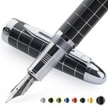 Wordsworth & Black Majesti Fountain Pen, Medium Nib, Includes 24 Ink Cartridges and Ink Refill Converter, Gift Case, Journaling, Calligraphy, Smooth Writing [Checked Chrome], Perfect for Men and Women