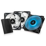 ARCTIC P12 PWM PST RGB (3 Pack, incl. Controller) - PC Fan, 120mm Fan, PC Case Fan, Optimized for static pressure, Semi-passive: 200-2000 rpm, 12V 4 pin RGB LED - Black