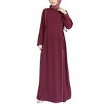 IDOPIP Women Long Sleeve Maxi Muslim Abayas Ramadan Abaya Muslim Dress Full Cover Loose Maxi Kaftan Dresses Lace Bowknot Arabic Dress Islamic Dubai Robe Middle East Prayer Dress Clothes Wine Red S