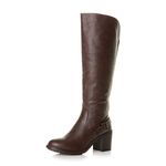 AJVANI Block high Heel Wide Calf Zip Stretch Biker Knee Boots Size 5 38 Brown