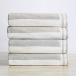 100% Cotton Velour 4 Pack Beach Towels | Grey Cabana Stripe Pool Towels | Quick Dry, Large Swim Towels for Adults and Kids (4 Pack 30" x 60", Pale Grey)