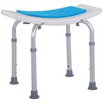 HOMCOM 6-Level Height Adjustable Aluminium Bath Room Stool Chair Shower Non-Slip Design w/Padded Seat Drainage Holes Foot Pad, Blue