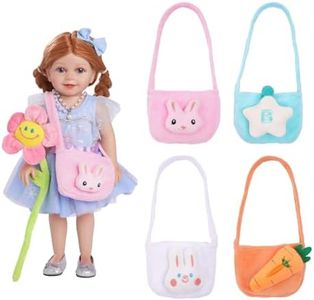 BABESIDE 4 Pcs Baby Doll Accessories – Plush Shoulder Bags for 16–18 Inch Dolls, Bunny & Carrot Style Purses, Pretend Play Gift for Girls (Doll Not Included)