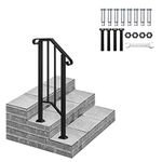 Outdoor Handrails for Stairs - Durable Wrought Iron Railings Handrails for Outdoor Steps, Black Hand Rails Stairs for Garden Exterior Staircases, Easy Install Safety Staircase Handrails (1 to 2 Steps)