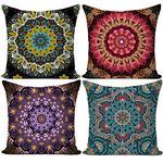 EZVING Fashion Bohemian Pattern Throw Pillow Covers Square Decorative Cushion Case for Sofa Bench Car Bed 16 x 16 Inch Set of 4