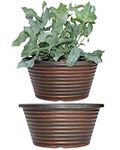 Outdoor Garden Flower Bowl Planter - Large 10” 25cm Wide Plant Pot. Hand Finish. Lightweight Recycled Plastic. Indoor/Outdoor Container. For Deck, Patio, Balcony & Terrace. Black/Copper x 2