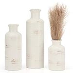 Belle Vous 3 Pack White Ceramic Vase Set - Modern Farmhouse Decorative Vases, 3 Sizes - Rustic Home Decor Ideal for Pampas Grass & Flowers - Bookshelf, Mantle, Table, Entryway & Living Room Decor