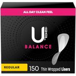 U by Kotex Balance Daily Wrapped Panty Liners for Women (Previously 'Barely There'), Light Absorbency, Regular Length, 150 Count (Packaging May Vary)