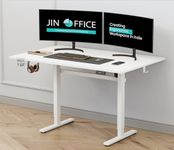 Jin Office Octave Electric Height Adjustable Desk | Standing Desk, 80 Kg Wt. Cap, 2 Year Warranty| Sit Stand Table with Cup Holder, Memory Preset| Stability Crossbar| White 1500*750mm/25mm Thick Top