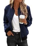 Zeagoo Bomber Jacket Women Lightweight Flight Jackets Casual Zip Up Windbreaker Jacket Long Sleeve Coat with 2 Pockets Navy Blue S