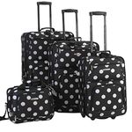 Rockland Polka Softside Upright Luggage Set, Black Dot, 4-Piece Set (14/19/24/28)