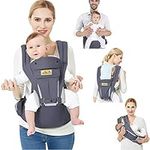 Viedouce Baby Carrier Ergonomic with Hip Seat/Pure Cotton Lightweight and Breathable/Multiposition:Dorsal, Ventral, Adjustable for Newborn and Toddler 3 to 48 Month (3.5 to 20 kg)