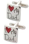 COLLAR AND CUFFS LONDON - Premium Cufflinks with Presentation Gift Box - I Love My Dad - Heart Square - Silver and Red Colours