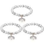 KARAZZO Natural 8mm Gorgeous Turquoise Bracelet Crystal Stretch Beaded Bracelet Rock Bracelets Adjustable for Boys Girls and Adults Gifts (3PCS White)