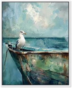 Art Remedy Seagull And Boat Canvas Coastal Wall Art, White Frame, 36" x 45"