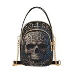 Women Crossbody Sling Bags Gothic Skull Print, Compact Fashion Handbags Purse with Chain Strap Top handle for Evening Party Dating Travel, Multicolored, 5.91×3.15×8.27 inches