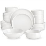 MALACASA 24 Piece Plates and Bowls Sets, Porcelain White Dinner Sets for 6 People Chip Resistant Crockery Set with Dinner Plate/Dessert Plate/Soup Plate/Bowl, Series Luna