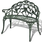 vidaXL Romantic Style Garden Bench, 100 x 54 x 80 cm, Cast Aluminium and Iron Construction, Green, Floral Pattern, Sturdy, Weather-Resistant, Comfortable 2-Seater, Max Load 110 kg.