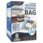 8 Jumbo Vacuum Storage Bags, Space Saver Bags Compression Storage Bags for Comforters and Blankets, Vacuum Sealer Bags for Clothes Storage, Hand Pump Included