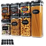 Taylor & Brown 7pc Clear Airtight Food Storage Container Set with 10 Labels & 1 Marker - Kitchen & Pantry Containers - Ideal for Flour, Cereal, Spaghetti, Pasta & more, Black