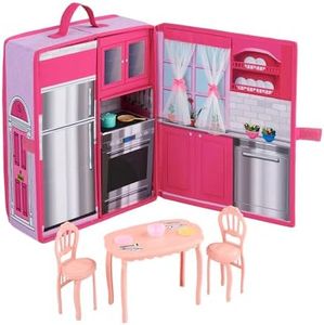 Badger Basket Portable Doll Kitchen Set for 12 Inch Dolls – Includes Oven, Fridge, Table, Chairs & Accessories