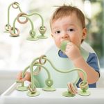 AiTuiTui Baby Teething Toys, Multi Purpose High Chair Suction Teether Toy for Toddler 3 Month+ Old, Sensory Toys with Wooden Ring Suitable for 0-6 Month Infant Gifts, Green