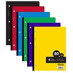 BAZIC Notebook College Ruled 1 Subject 80 Sheets Wireless Notebooks, Lined Composition Book, Assorted Color, 6-Pack