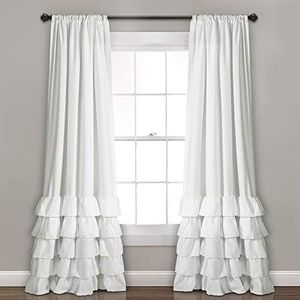 Lush Decor, White Allison Ruffle Curtains Window Set for Living, Dining Room, Bedroom, 95" x 40", 95 in L Panel Pair