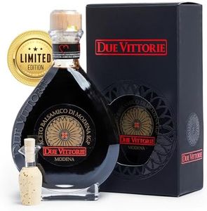 Due Vittorie Limited Edition Oro Gold Balsamic Vinegar Gift Set with Collector's Edition Bottle, Cork Pourer and Gift Box - Oak Barrel Aged Balsamic Vinegar of Modena, Italy