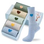 Corlap Women's Crew Calf Cotton Socks Fun Cute Heart Thin Soft Dress Socks,Above Ankle High Casual Socks(5Pairs Gifts Box)