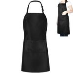 DDUP Kitchen Apron, Adjustable Black Kitchen Chef Aprons with 2 Pockets, Women Men Aprons for Home Kitchen, Restaurant, Coffee House, Baking Gardening BBQ, Professional Apron (Black)