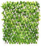 VRB Dec 1 Pcs Expandable Grass Fence Artificial Wall Hedge Balcony Decor Privacy Decorative Trellis Faux Artifical Green Grass Plant for Wall/Home Decor - Expandable (Wooden Fence - 1 Pcs)