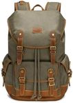 Rntifo Waxed Canvas Crazy Horse Leather Backpack for Men, 15.6 Rucksack