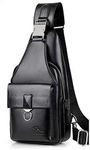 LuckY.Ss Men's Leather Sling Bag Chest Shoulder Bags Anti-theft Backpack Purse (Black 4)