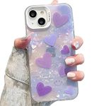 mobistyle Designed for iPhone 14 Cover Cool Shining Shell Love Heart Pattern Design with TPU Edges Phone Back Cover Case for Girls Women (Bling Heart Purple)