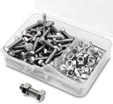 (40 Sets) M5-0.8 x 20mm Hex Head Bolts and Nuts Set, 304 Stainless Steel,Full Thread, Bright Finish, Machine Thread