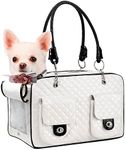 NewEle Fashion Pet Carrier, Small Dog Carrier, Cat Carrier, Quality PU Leather Dog Purse, Collapsible Portable Pet Carrying Handbag for Travel Walking Hiking - White