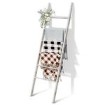 6-Tier Blanket Ladder Wooden, 170CM Blanket Quilt Holder Rack Decorative Ladder, Easy Assembly, Rustic Farmhouse Ladder Shelf for The Living Room Bedroom Bathroom Home Decor, White Wash