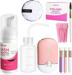 Eyelash Shampoo Cleanser Set, Lash Extension Clean Mousse, Mini USB Fan Dryer, Wash Bottle, Mascara Brush, Cleansing Brushes, Makeup Remover Pad, Disposable Microbrushes, Women Beginner Home Salon Use