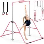 GYMMAGE Gymnastics Bars with Pad, Junior Training Kip Bar Gymnastics Equipment for Home Garden, Adjustable Height Gymnastic Folding Horizontal Bar with Gymnastic Rings for Kid Boys Girls
