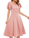 HomRain Wedding Guest Formal Midi Dress Knee Length Ruffle Flare Short Sleeve Dress for Women,Blush XL