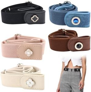 5 Pièces Ceinture Femme Homme Ceinture sans Boucle Élastique Invisible Ceinture pour Jeans Pantalon Robe Ceinture Réglable Dégagement Rapide Ceinture No Buckle Belt Ceinture sans Boucle Femme