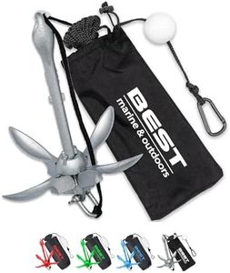 BEST Marine and Outdoors BEST Kayak Anchor Accessories for Canoe, Jet Ski, SUP, PaddleBoard & Small Boat | 1.58kg Folding Grapnel Boat Anchor Kit + 12.1m Marine Rope | Fishing Kayak River Anchors | Perfect Gear for Trolley Kits