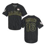 KYNKOW PARTYJERSEY Men's #16 Ohtani Hip Hop Short Sleeves Japan Baseball Jerseys White Black Stitched S-XXXL, Black, X-Large