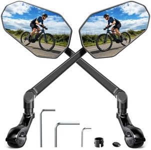 2pcs Bike Mirror Handlebar Mount 360° Adjustable, Wide Rear View Mirror Bicycle Mirrors for Handlebars with HD Real Glass and Long Arm, Bike Rear View Mirror for Scooter, Motorcycle, Bike Accessory