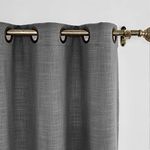 ChadMade 120W x 84L Inch Carbon Grey Linen Polyester Curtain Drapes with Blackout Lining, Room Darkening Antique Bronze Grommet Curtain for Sliding Glass Door Patio Door Living Room (1 Panel)