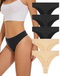 VOENXE High Waisted Seamless Women Underwear Thongs,High Rise No Show Ladies Knickers,Breathable Comfortable Brazilian Tangas Panties Undies 5-Pack
