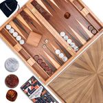 Pointworks Premium Backgammon Game Set with Case. Large 43cm Beautiful Hand Made Wood Inlaid Backgammon Set with Unique Checkers. Best Board Game Gifts for Dad